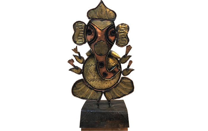 M.S.Geetha 
Ganesha - I 
Welded copper and brass 
14 x 8 x 22 inches 
Unavailable (Can be commissioned)